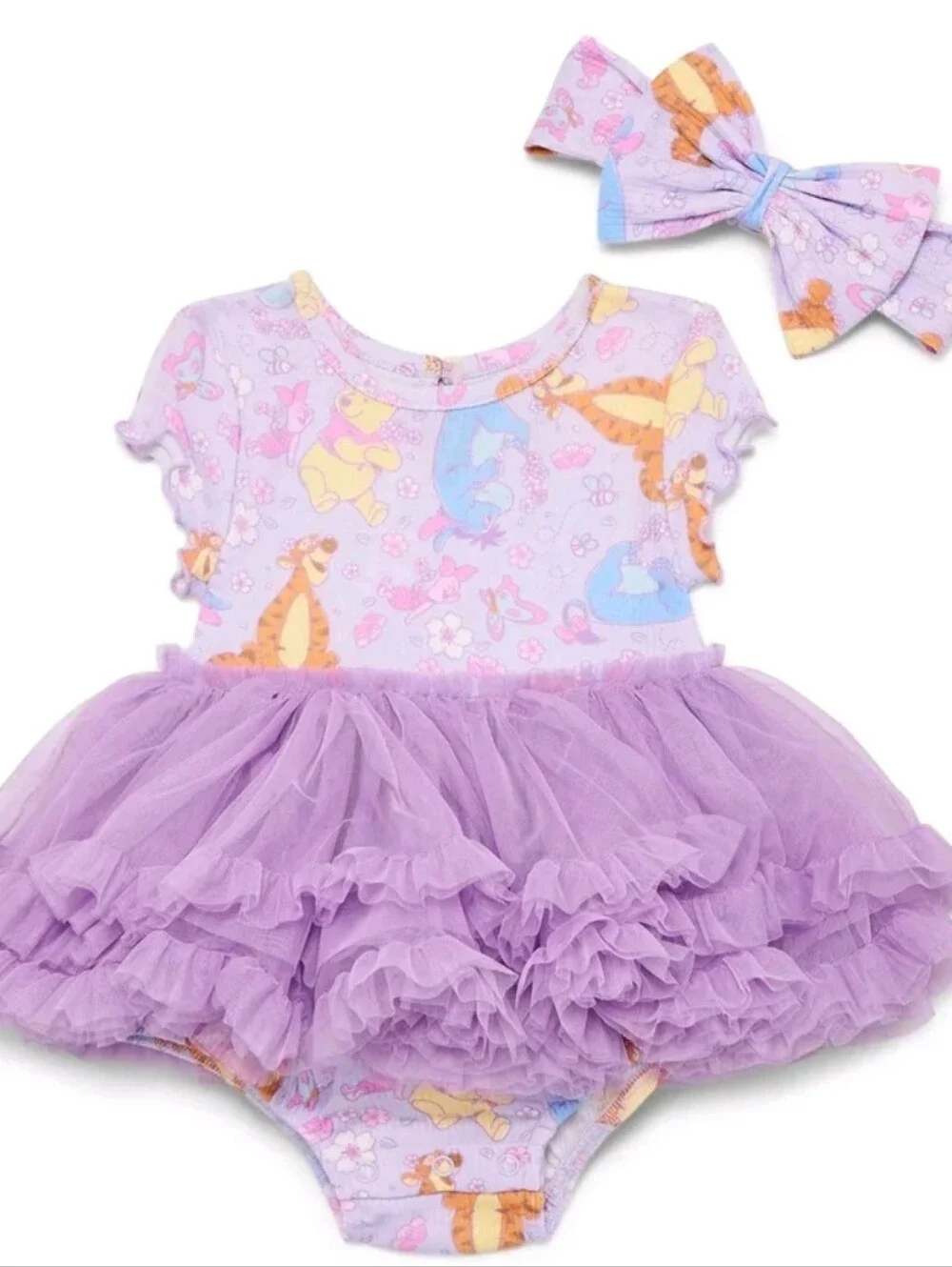 Winnie the Pooh Baby Girls Tutu Dress Bodysuit with Matching Headband, 2-Piece,
